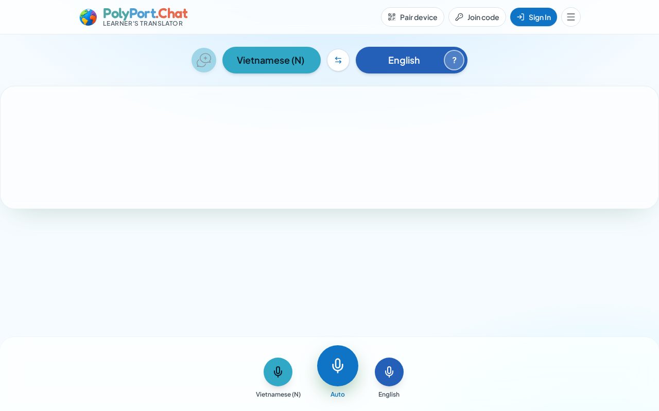 PolyPort.Chat translator open in a web browser on a laptop